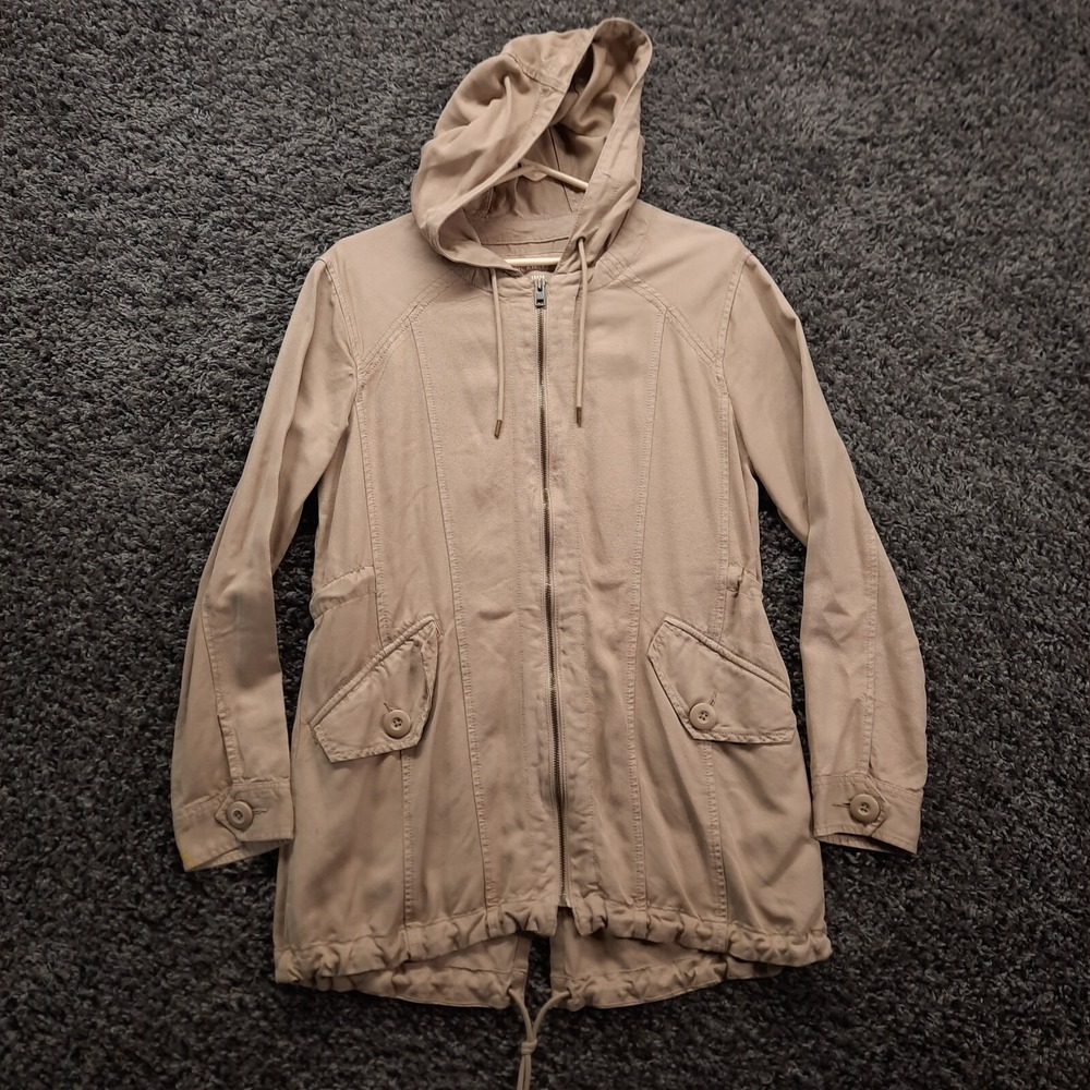 American‎ Eagle Lightweight Hooded Khaki Coat Women Small Beige Full Zip Mid